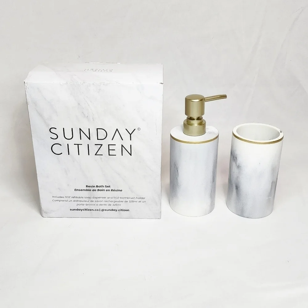 Sunday Citizen Resin Faux Marble Soap Dispenser & Toothbrush Cup/Holder Bath Set